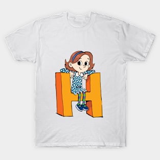 girl is sitting on the capital letter H T-Shirt